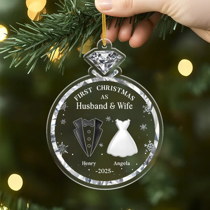 First Christmas As Mr and Mrs Ornament - Personalized Newlywed Wedding Keepsake Acrylic Ring Gift for Couples