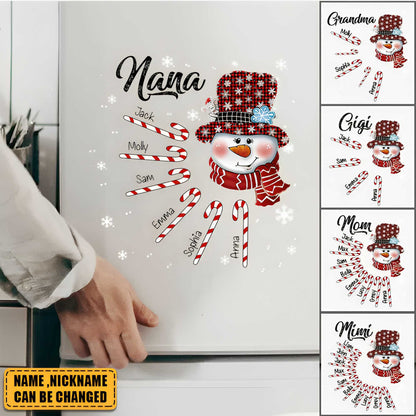 Personalized Snowman Candy Cane Decal Sticker Custom Name - Christmas Gift for Grandma