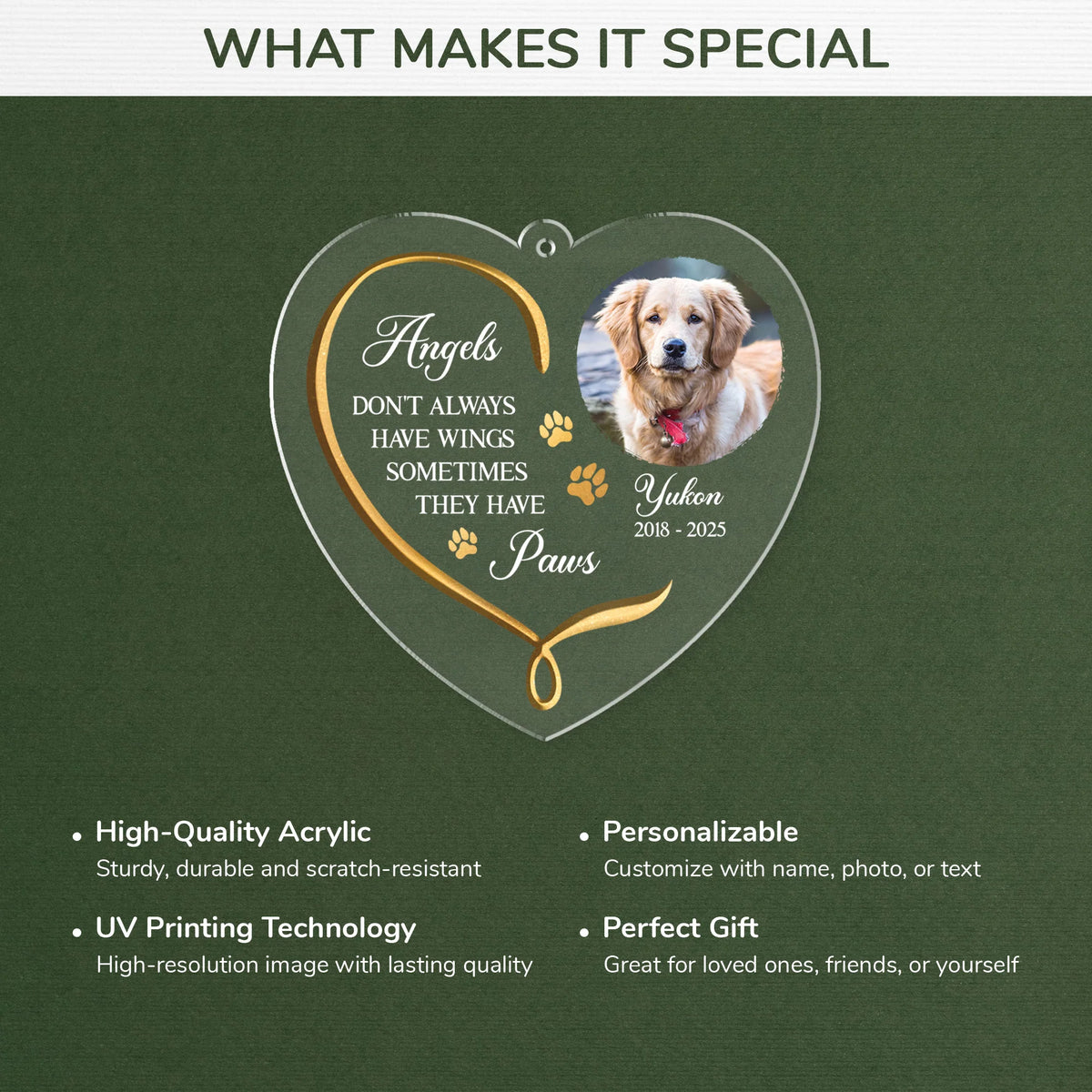 Angels Have Paws Personalized Pet Memorial Acrylic Ornament - Custom Gift for Dog Cat Lovers