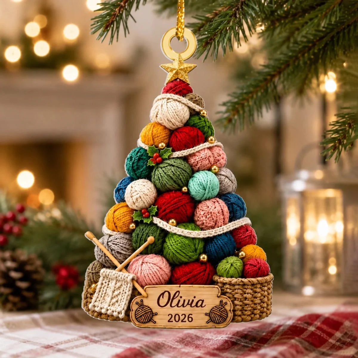 Cozy Yarn Tree Personalized Knitting Acrylic Ornament - Custom Holiday Keepsake Gift for Knitters