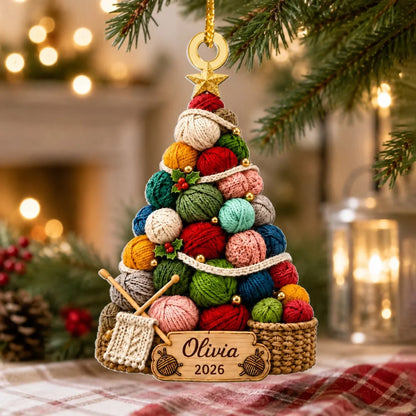 Cozy Yarn Tree Personalized Knitting Acrylic Ornament - Custom Holiday Keepsake Gift for Knitters