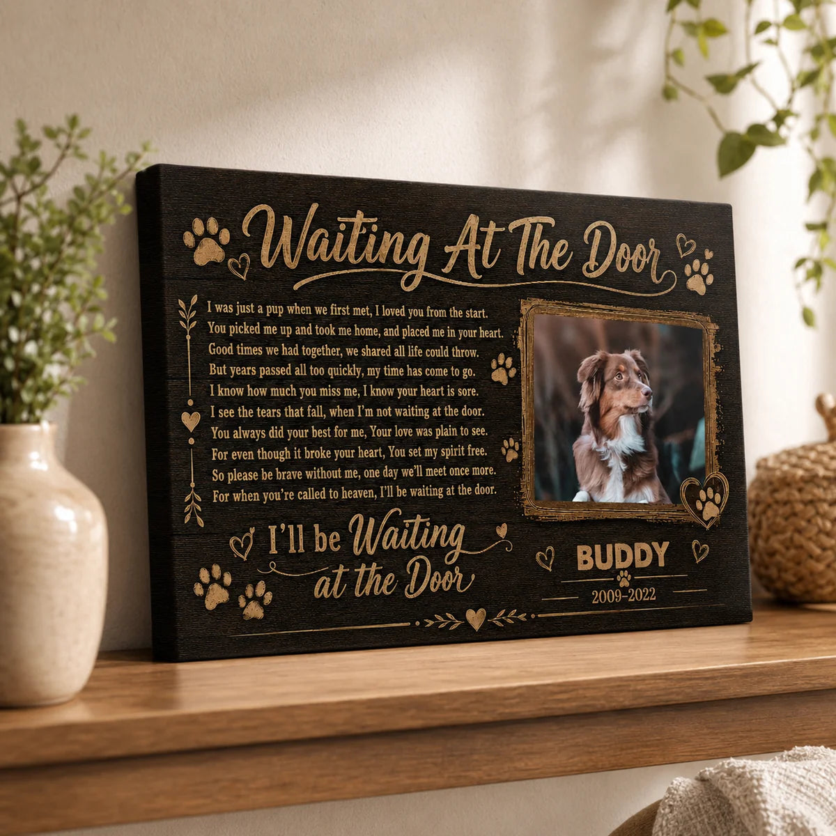 "Waiting At The Door" Personalized Pet Memorial Canvas / Poster - Custom Gift for Pet Loss