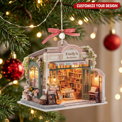 Custom Bookstore Name Acrylic Christmas Ornament - Personalized Book Lover Keepsake Gift