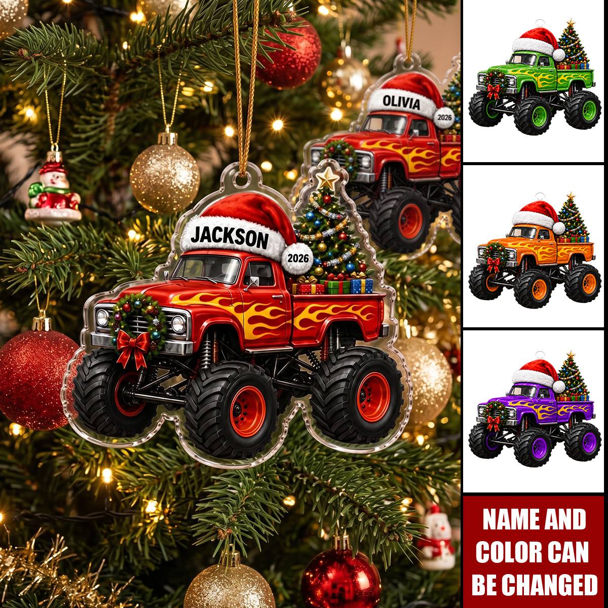 Custom Monster Truck Christmas Ornament - Personalized Acrylic Holiday Keepsake