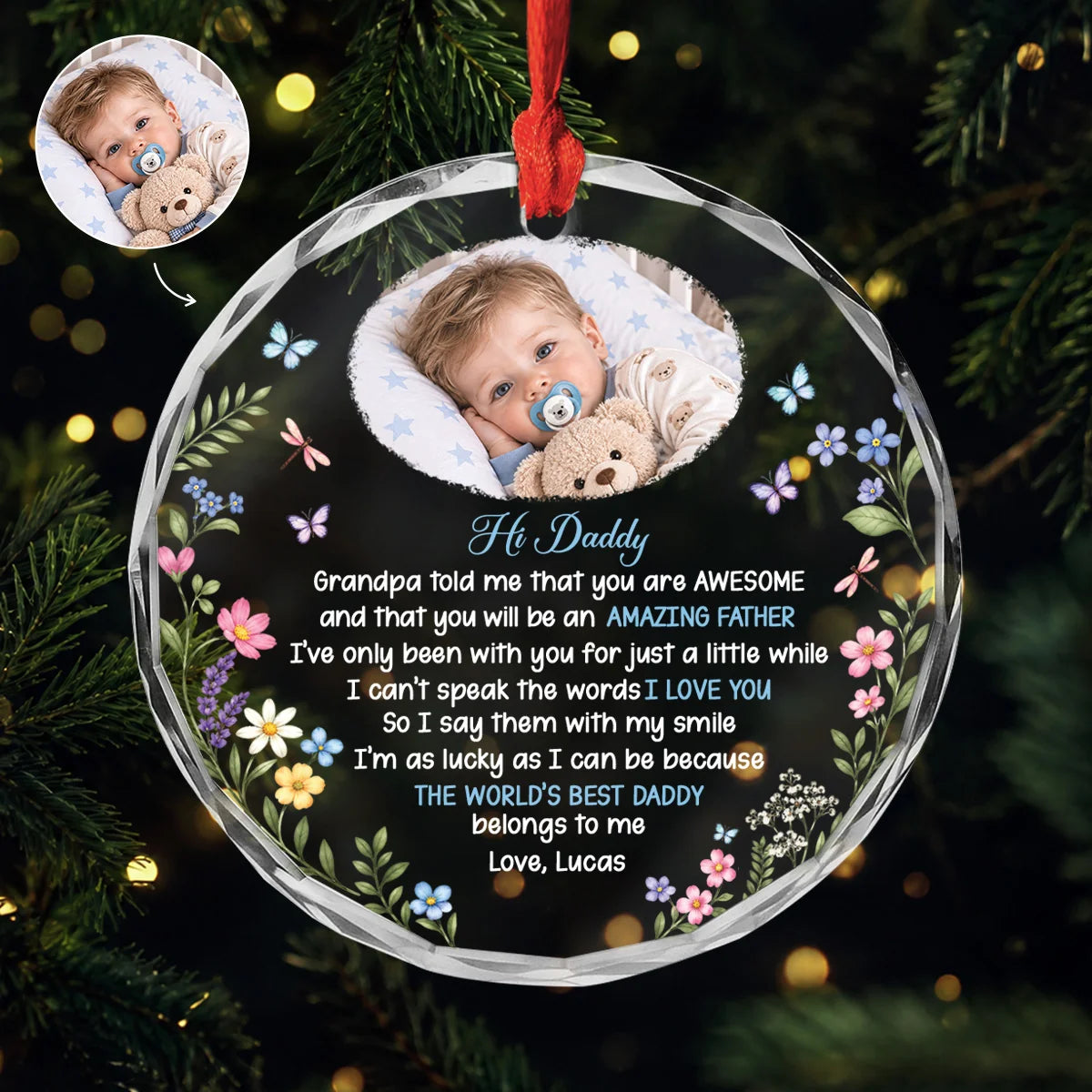 The World's Best Mommy Belongs To Me Custom Baby Photo Glass Ornament - Keepsake Gift for New Mom