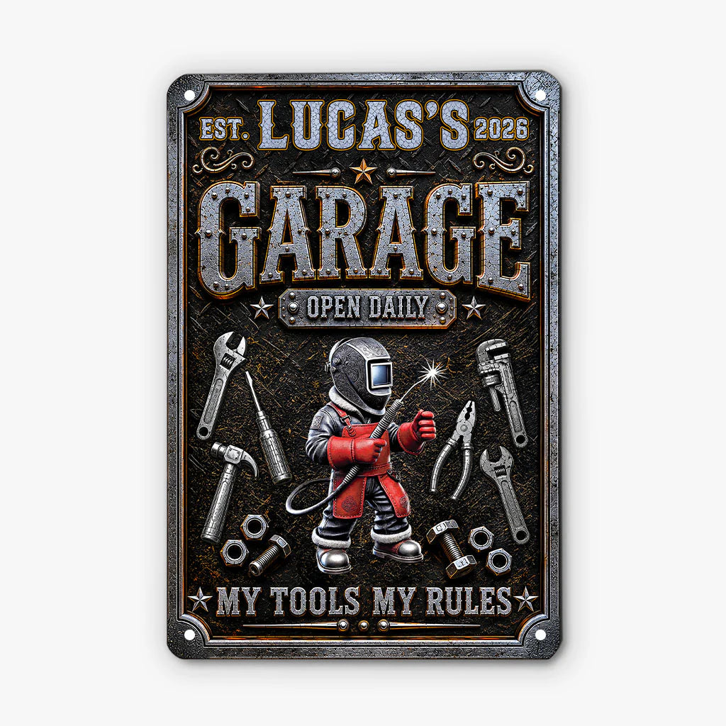 Custom Garage Metal Sign for Dad with personalized design details for meaningful gifting