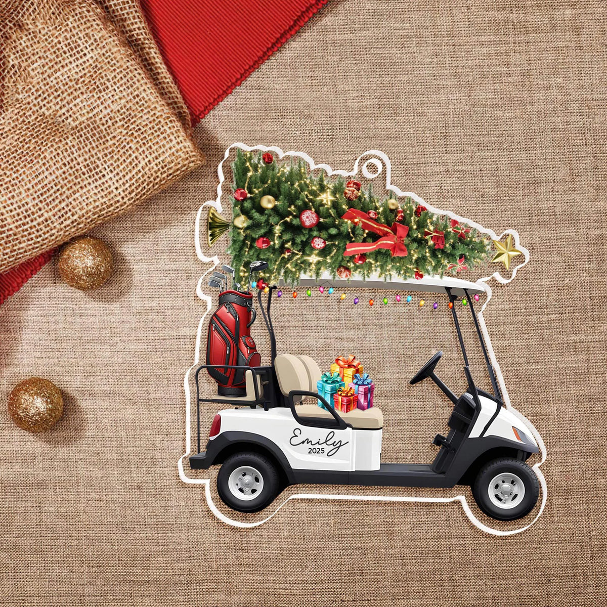 Custom Golf Cart Acrylic Ornament - Personalized Christmas Tree Keepsake Gift for Golfers