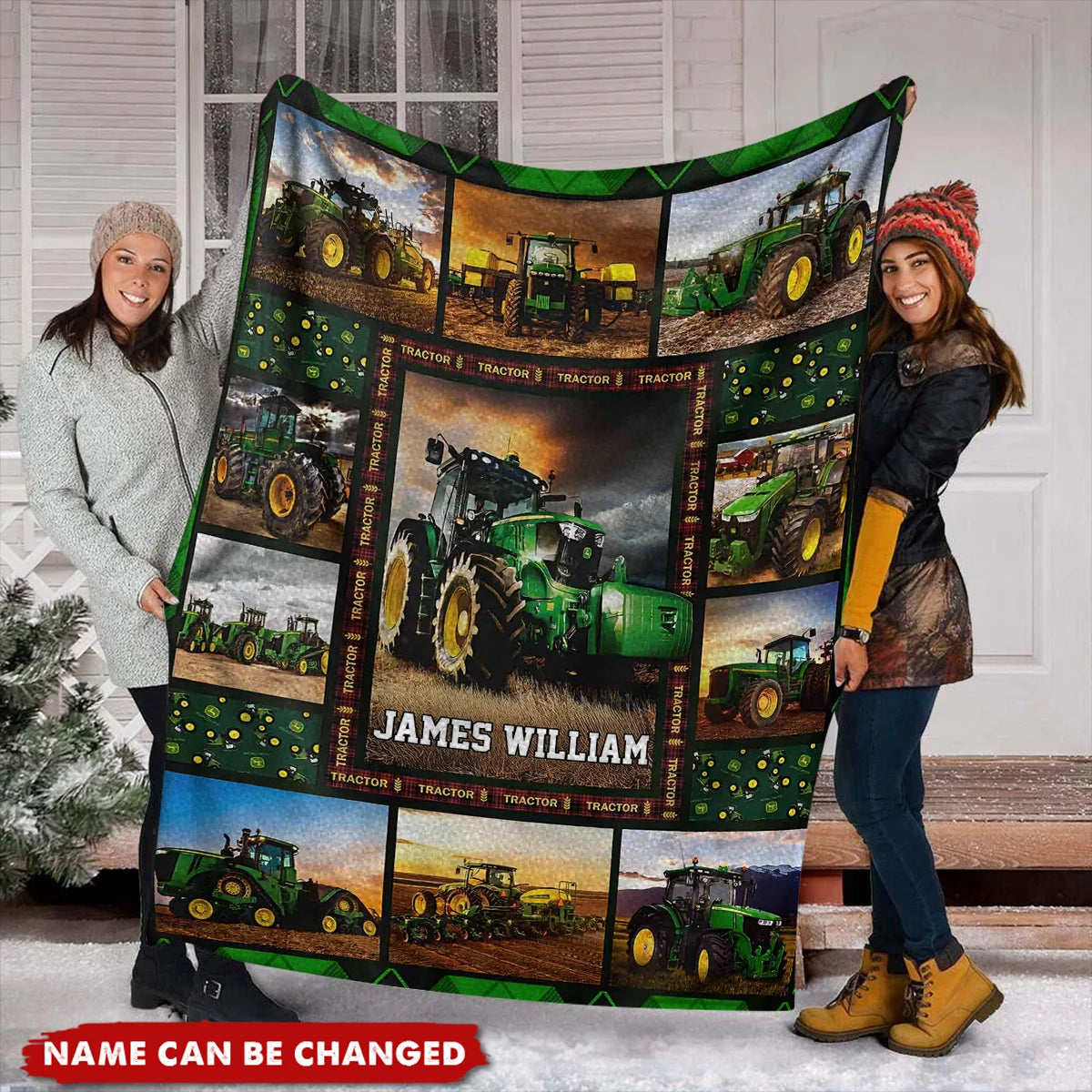 Custom Name Green Farm Tractor Blanket - Personalized Gift for Kids