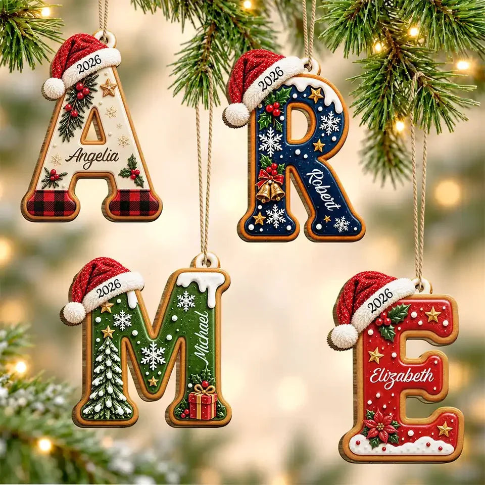Santa Hat Initial Letter Personalized Wooden Christmas Ornament - Custom Monogram Tree Keepsake for Family