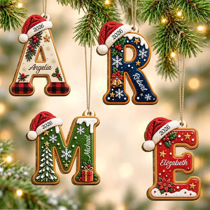 Santa Hat Initial Letter Personalized Wooden Christmas Ornament - Custom Monogram Tree Keepsake for Family