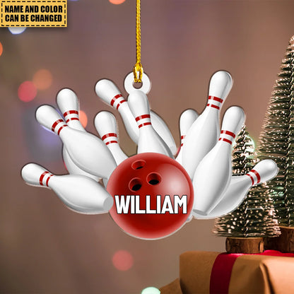 Strike Custom Name Acrylic Ornament - Personalized Christmas Tree Decor for Bowling Lovers