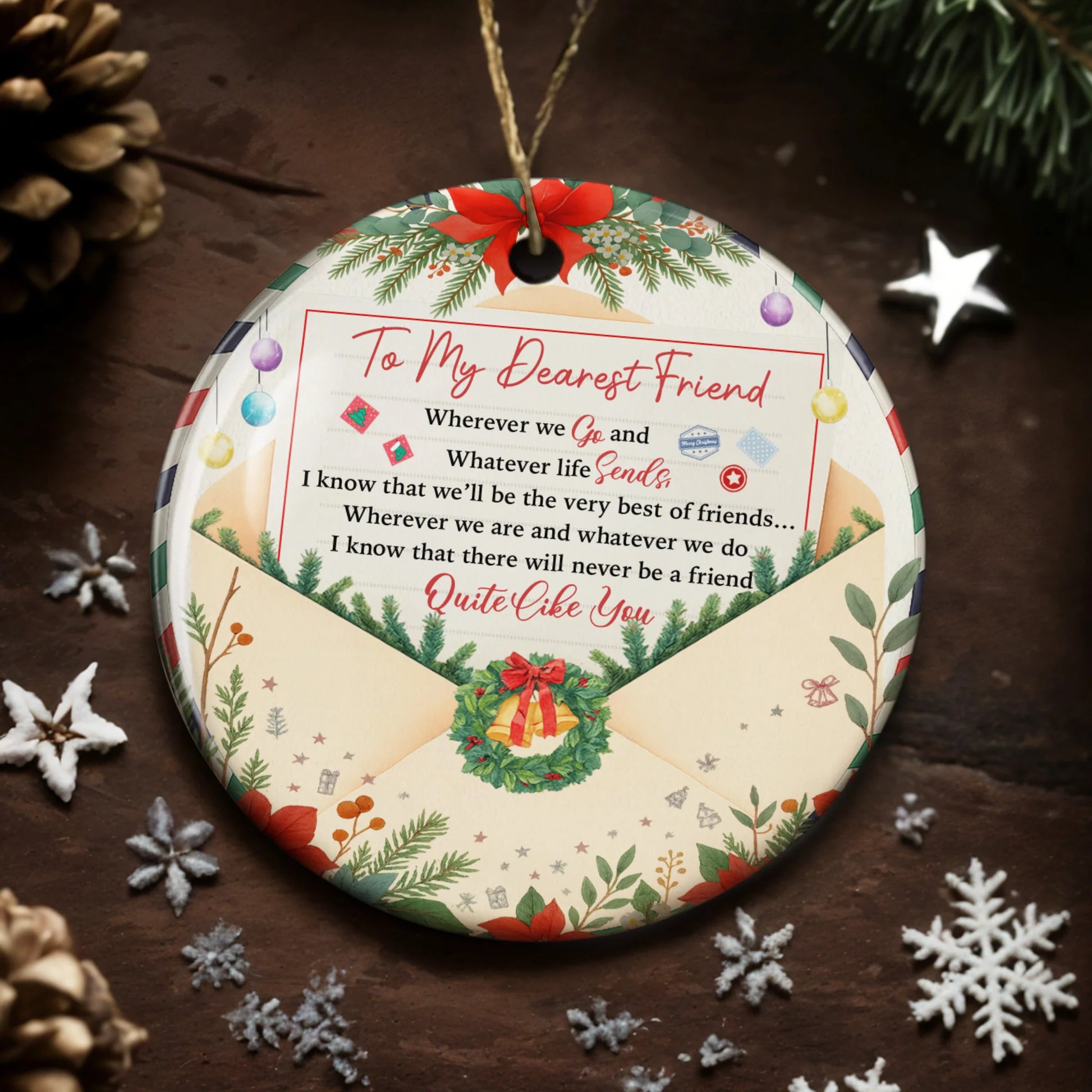 To My Dearest Friend, Christmas Wreath Friendship Ornament