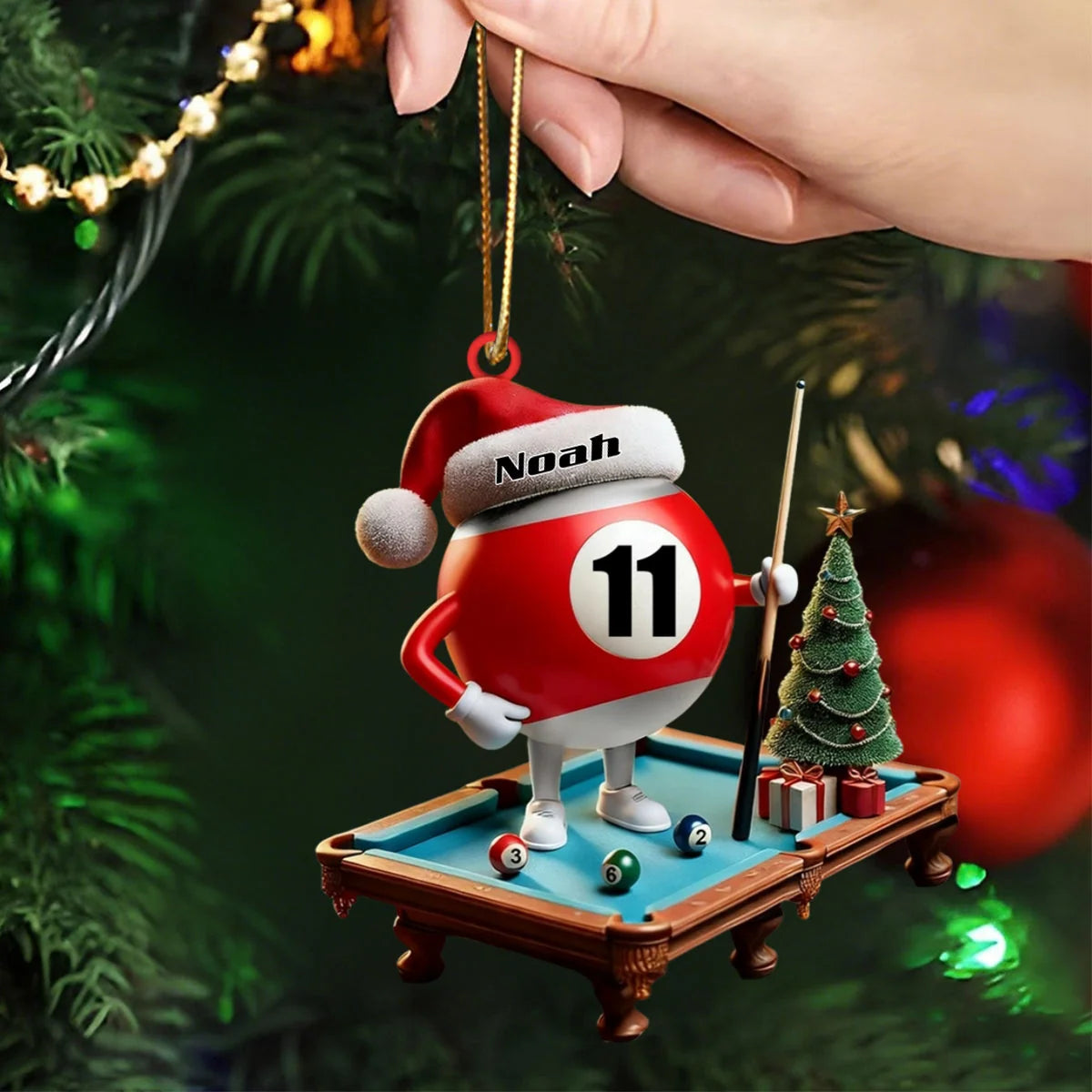 Personalized Billiard Player Name Christmas Acrylic Ornament - Custom Pool Ball Keepsake Gift