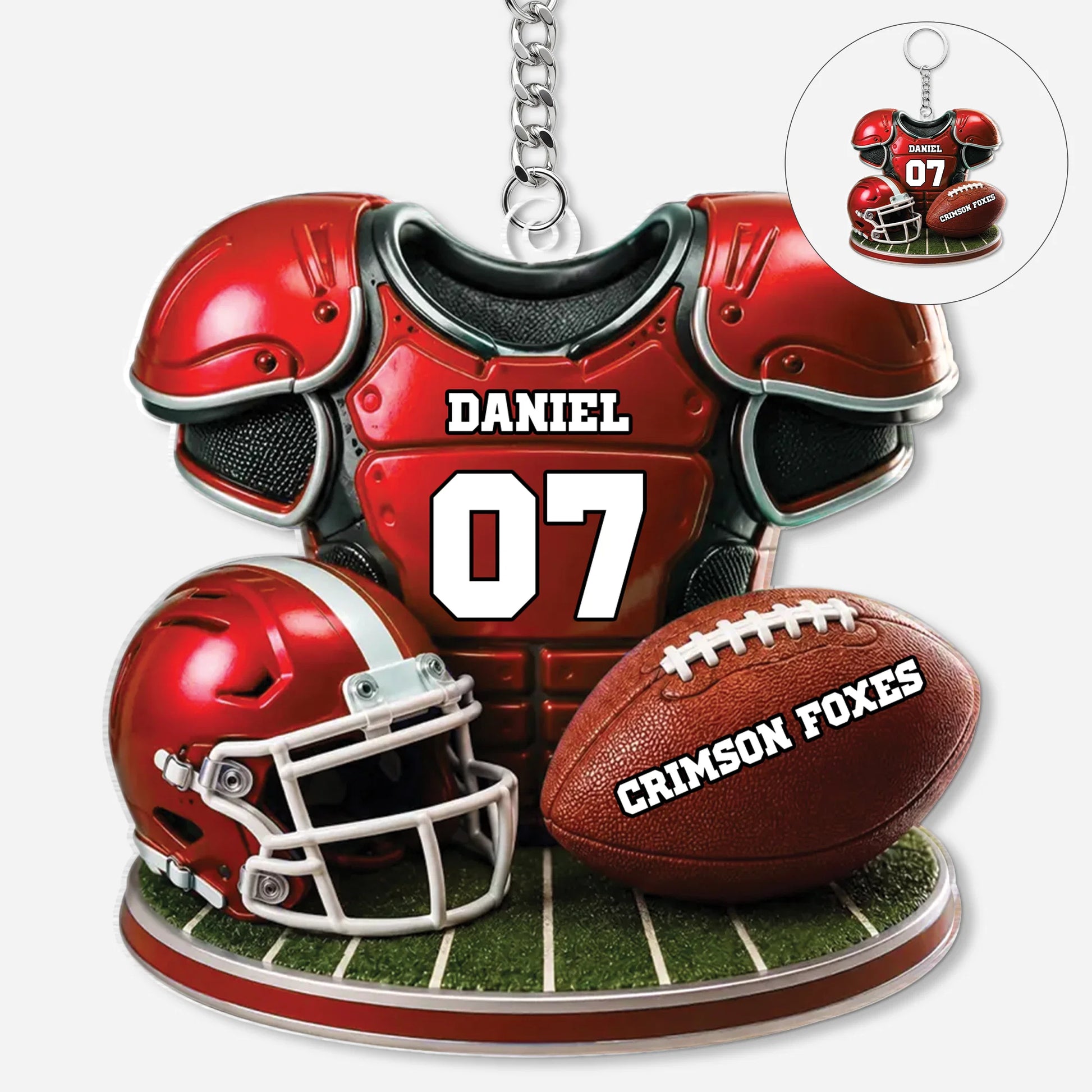 Personalized Football Keychain with Custom Name and Number - Ideal Gift for Football Players and Sports Fans