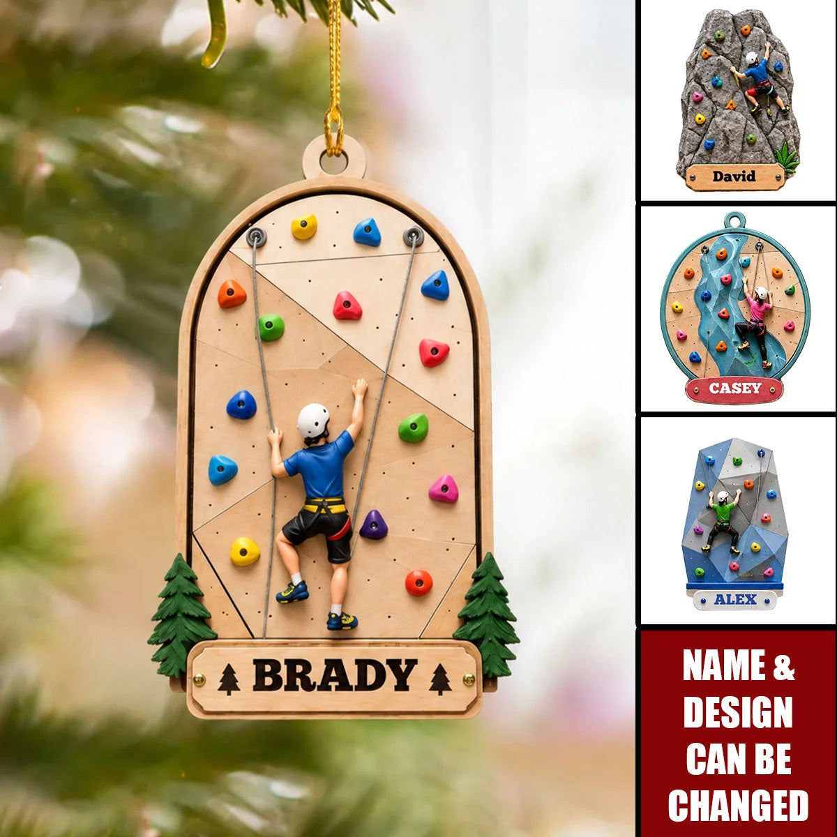 Personalized Rock Climbing Christmas Ornament - Custom Climber Wooden Keepsake Gift