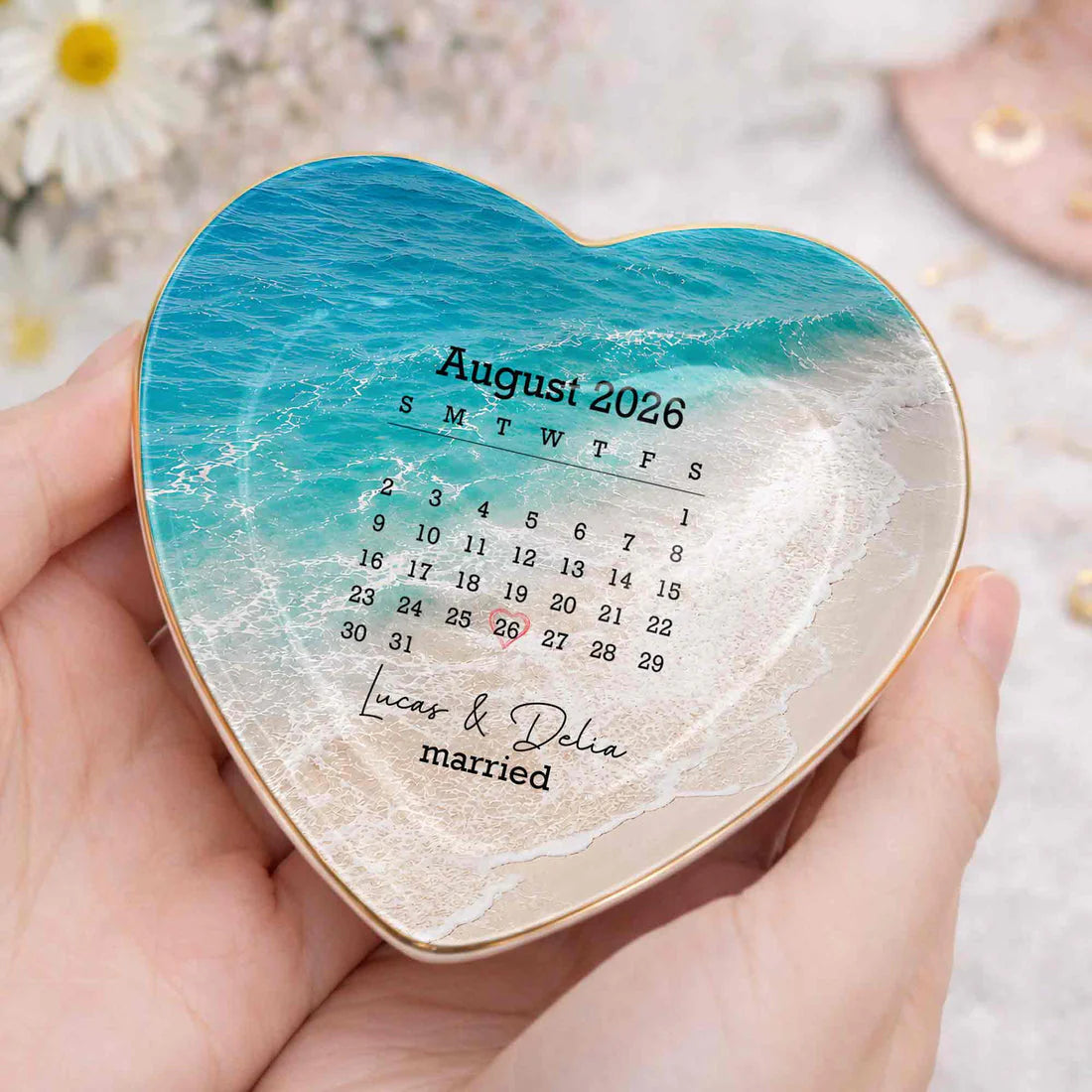 Personalized Married Jewelry Dish for Couples with personalized design details for meaningful gifting image 9