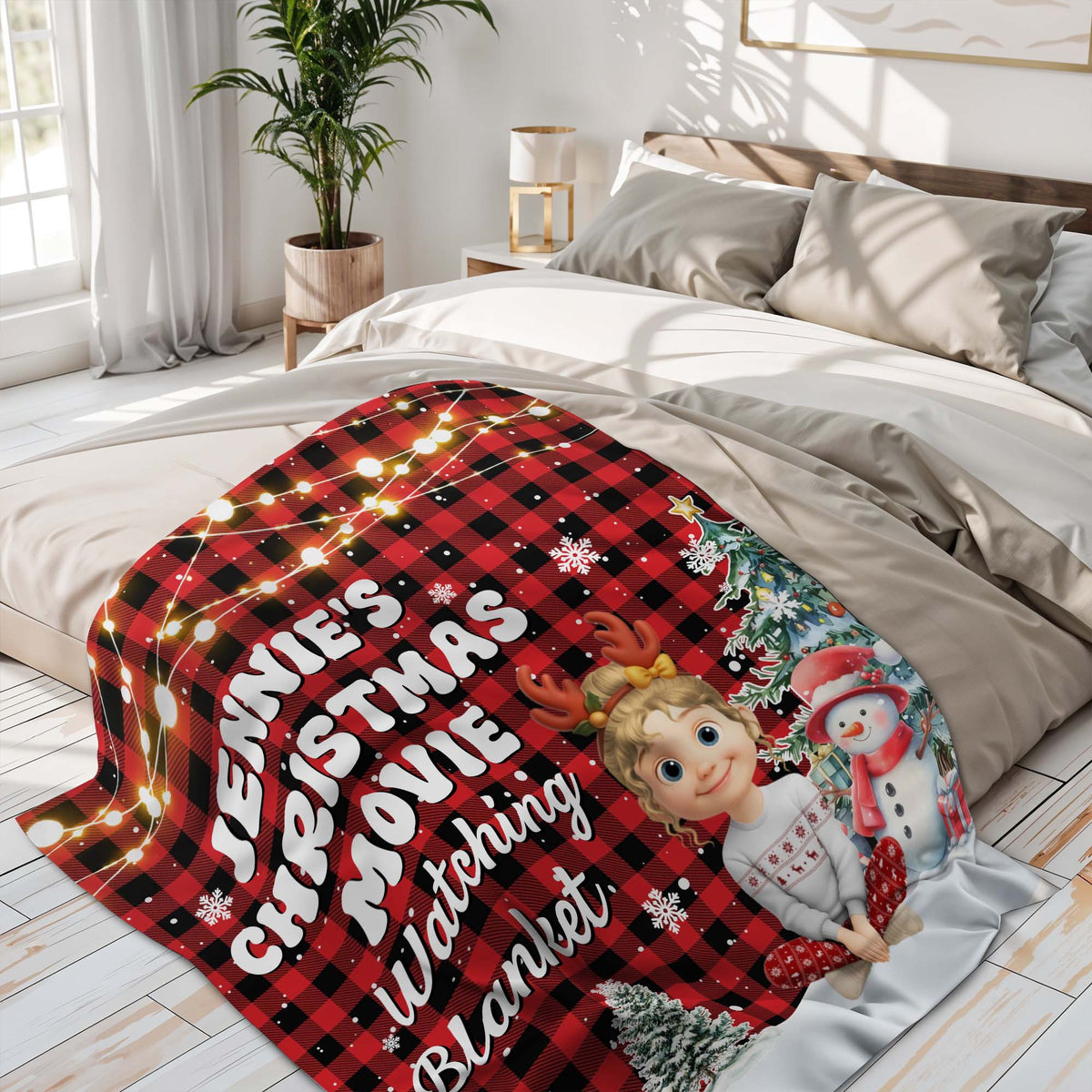 Christmas Movie Watching Blanket With Festive Characters