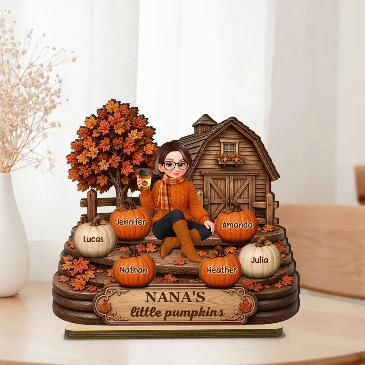 Wood Sign material and size view - Personalized Grandma Fall Wooden Plaque