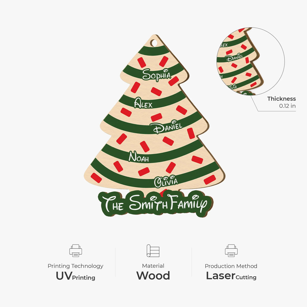 Personalized Christmas Tree Wooden Ornament - Custom Family Names Holiday Keepsake Gift