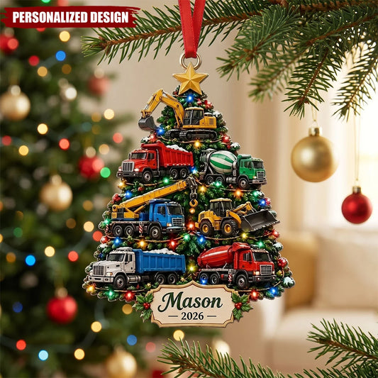 Construction Tree Personalized Christmas Ornament - Custom Name Truck Keepsake for Kids