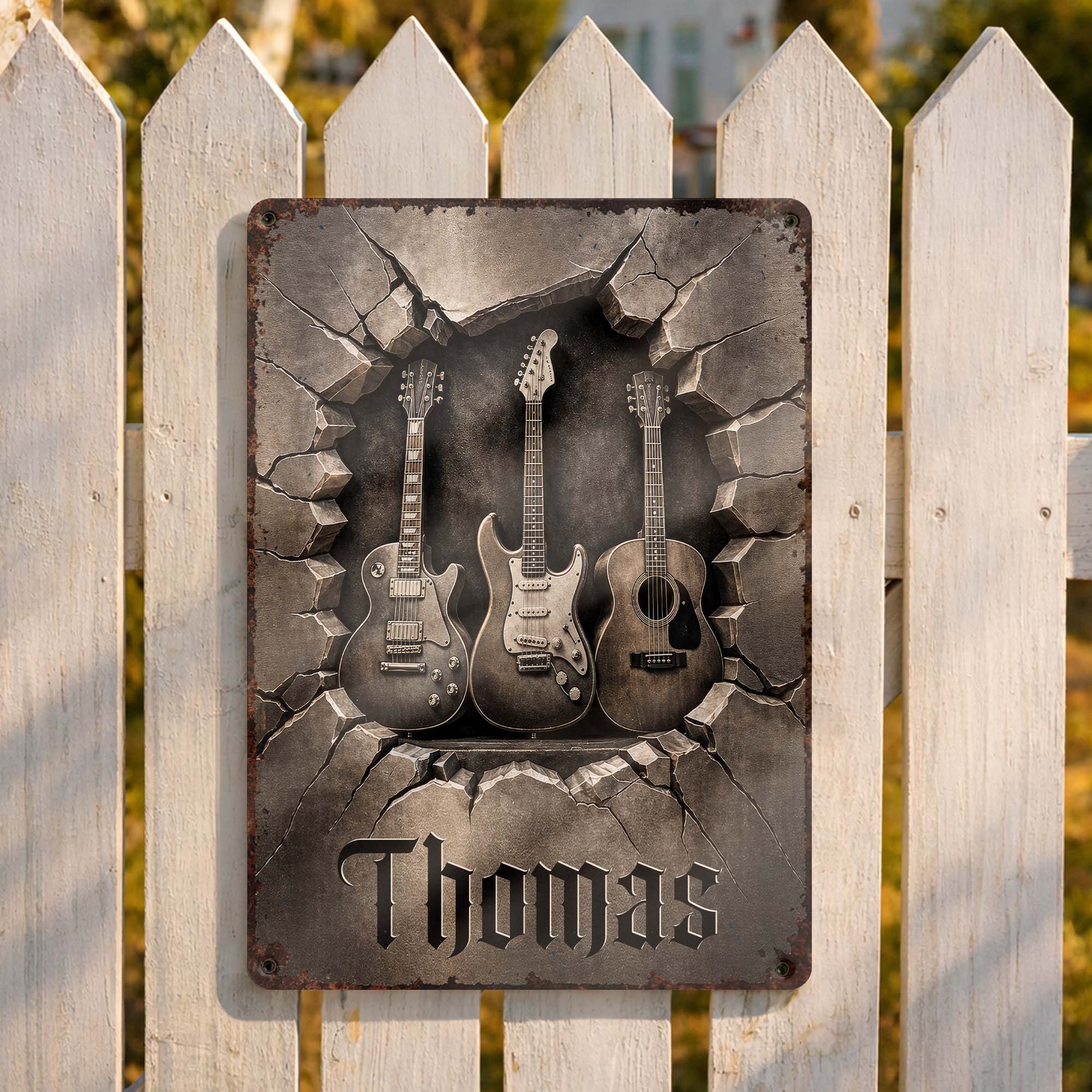 Metal Sign material and size view - Personalized Metal Guitar Sign