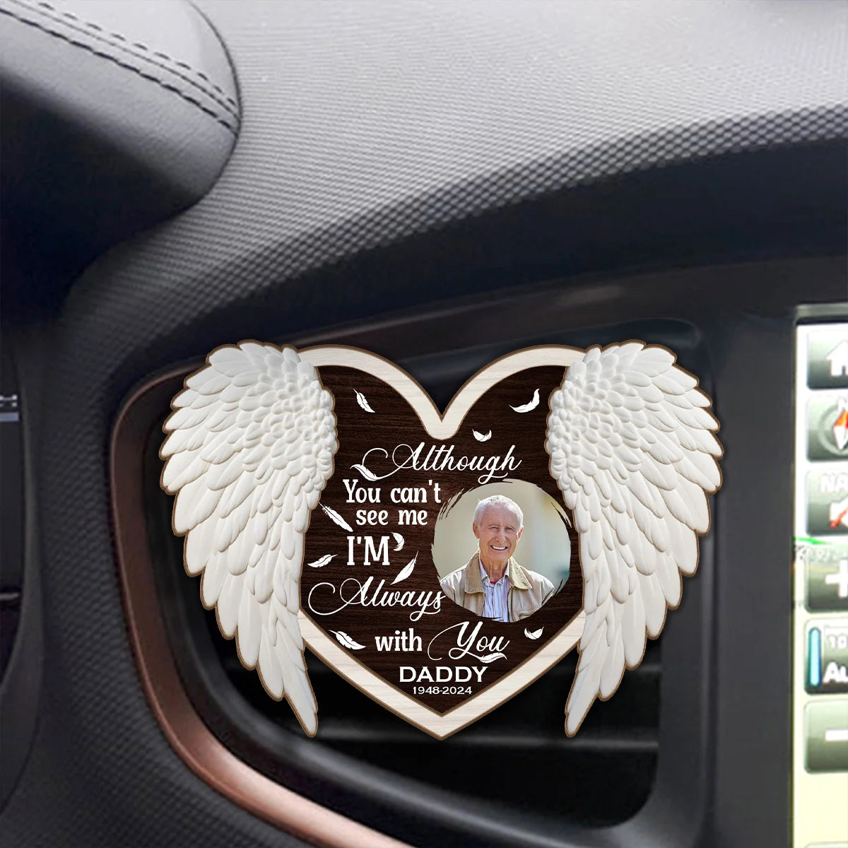 "Although You Can't See Me" Memorial Car Visor Clip - Personalized Photo Keepsake for Family