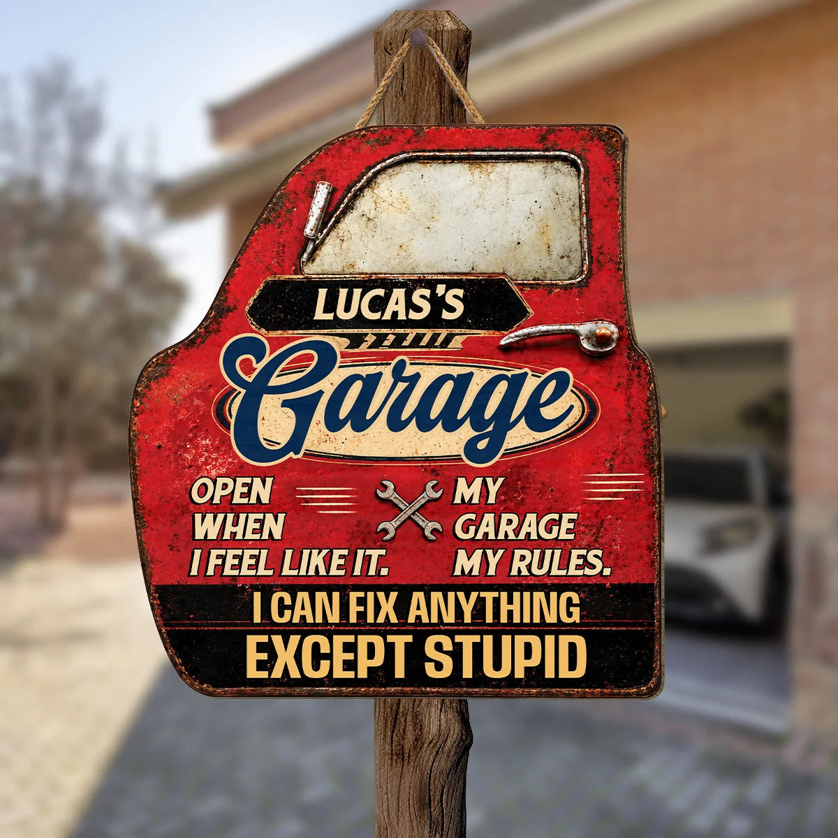My Garage My Rules Personalized Garage Wood Sign - Funny Mechanic Workshop Gift for Dad