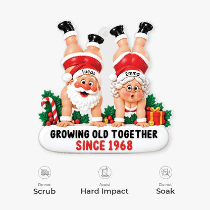 "Growing Old Together" Handstand Santa Personalized Acrylic Ornament - Christmas Gift for Couples