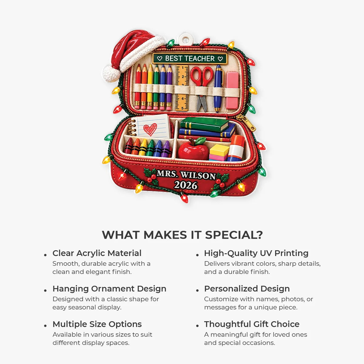 Best Teacher Pencil Case Acrylic Ornament - Personalized Christmas Gift for Educators