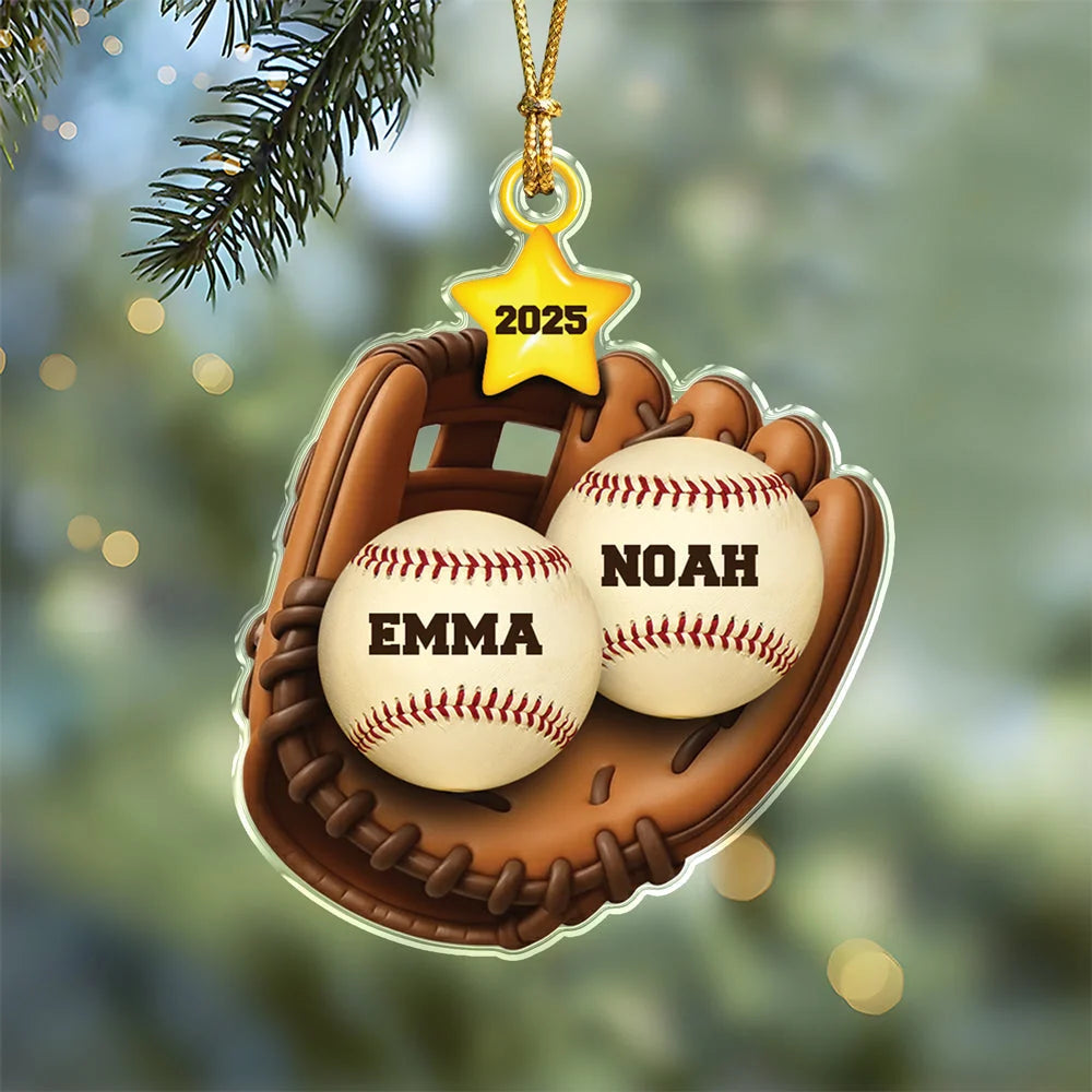 Custom Baseball Glove with Names Personalized Acrylic Ornament - Christmas Tree Keepsake Gift for Family