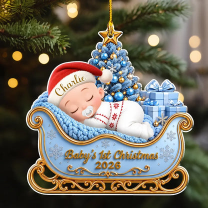 Baby’s 1st Christmas Custom Name Acrylic Ornament - Personalized Sleigh & Tree Keepsake Gift for Baby