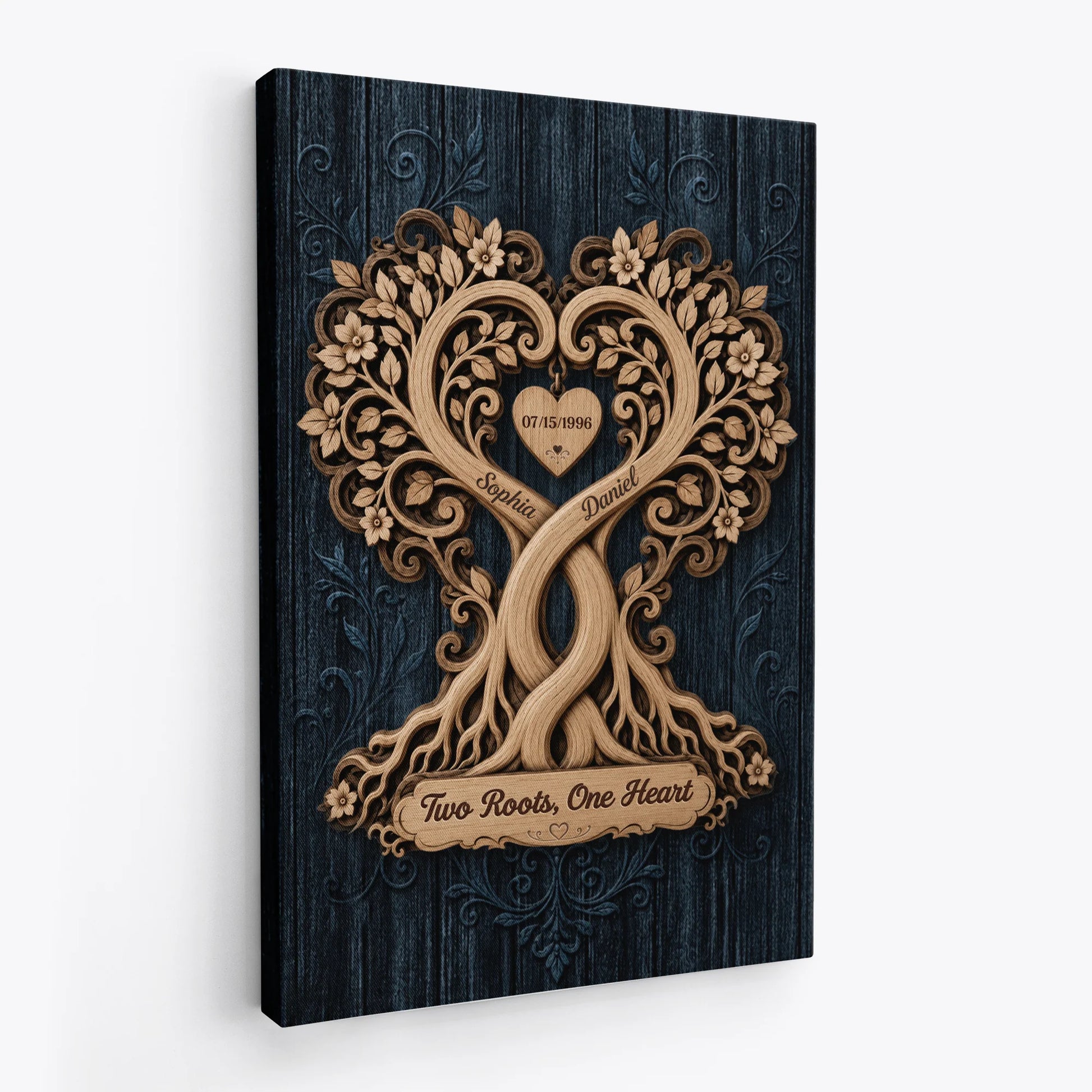 Custom Two Roots One Heart Canvas personalization view for Couples