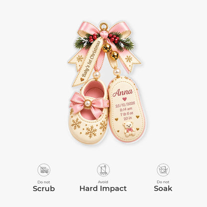 "Baby's 1st Christmas Shoes" Personalized Acrylic Ornament with Birth Stats - Keepsake for Newborn