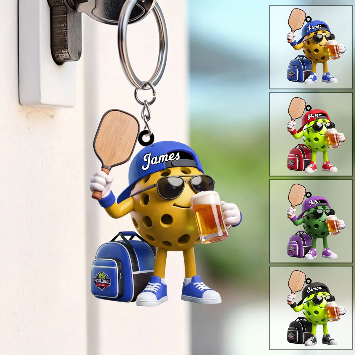 Personalized Pickleball Mascot Keychain - Custom Name Gift for Pickleball Players