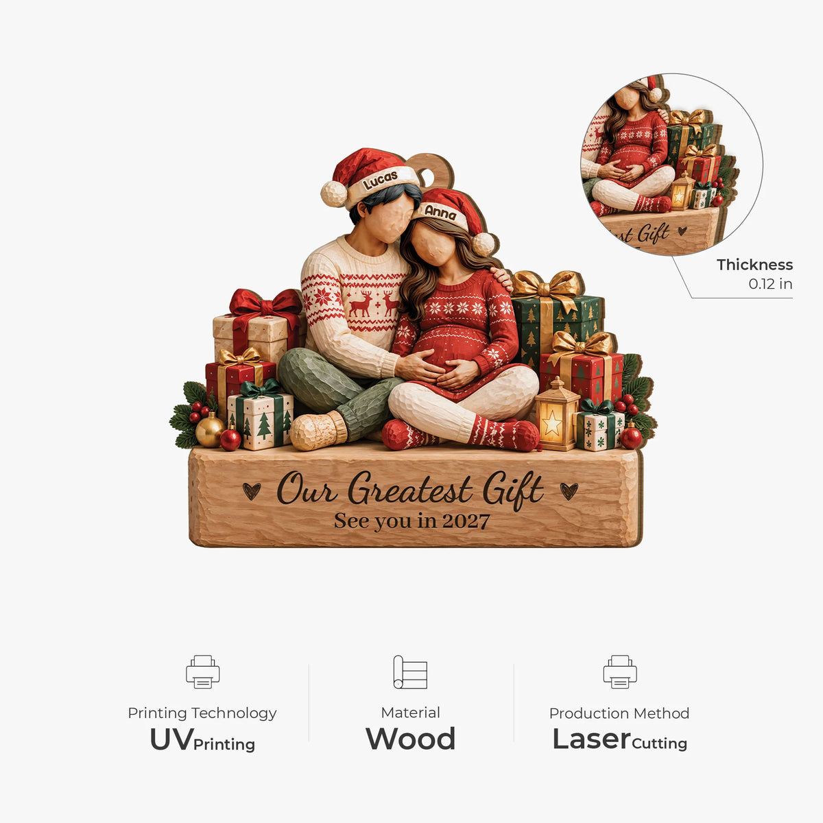 Our Greatest Gift Personalized Pregnancy Wooden Ornament - Christmas Keepsake for Expecting Couples