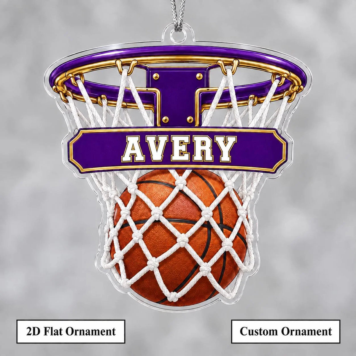 Custom Name Basketball Hoop Acrylic Ornament - Personalized Ball-In-Net Sports Keepsake Gift for Players, Coaches & Fans