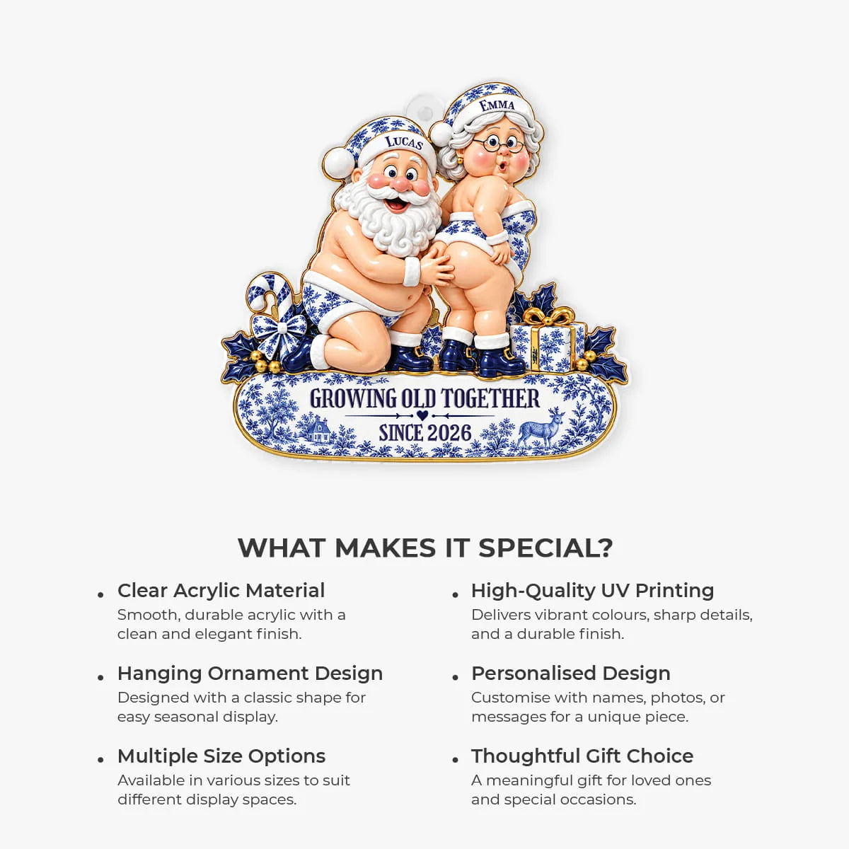 Growing Old Together Personalized Couple Christmas Acrylic Ornament - Husband Wife Keepsake Gift