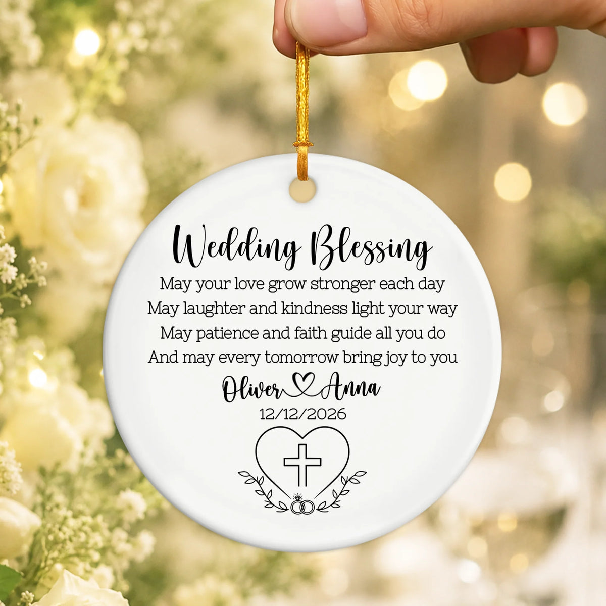 Wedding Blessing Keepsake - Personalized Wedding Gift Ceramic Ornament for Couple