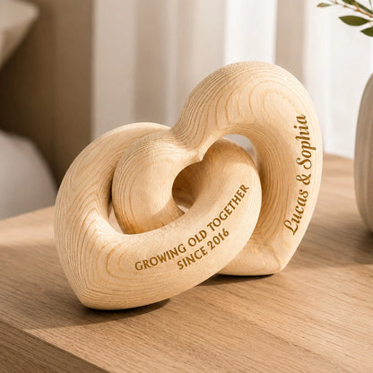 Growing Old Together Personalized Wooden Heart Sculpture - Custom Anniversary Gift for Couples