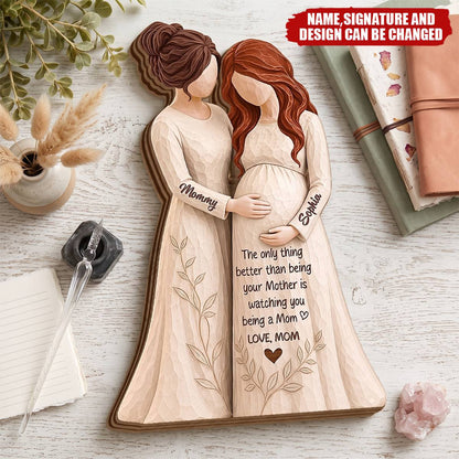 Watching You Become a Mom - Personalized Wooden Block Gift for Expecting Daughter