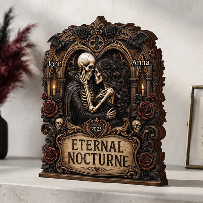 Eternal Nocturne Gothic Skeleton Couple - Personalized Wooden Block Gift