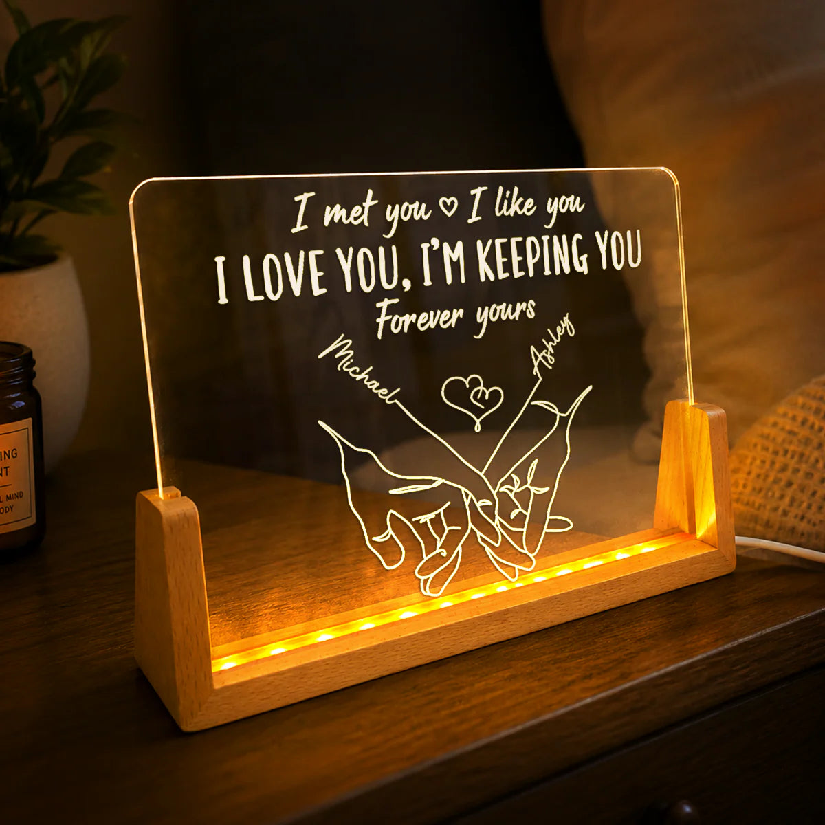 Night Light material and size view - Personalized Couples Night Light
