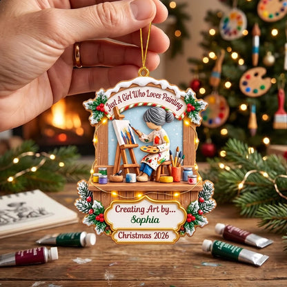Just A Girl Who Loves Painting Personalized Wooden Ornament - Custom Artist Gift for Daughter
