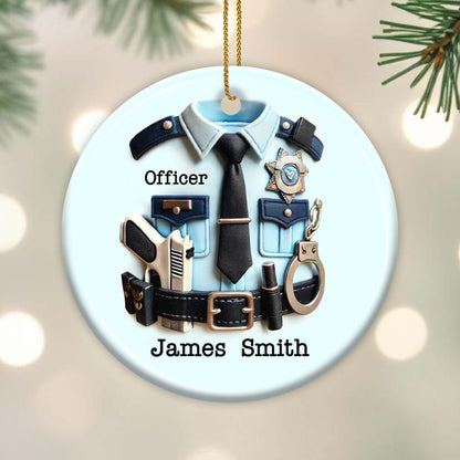 Ceramic Ornament material and size view - Personalized Police Officer Ornament