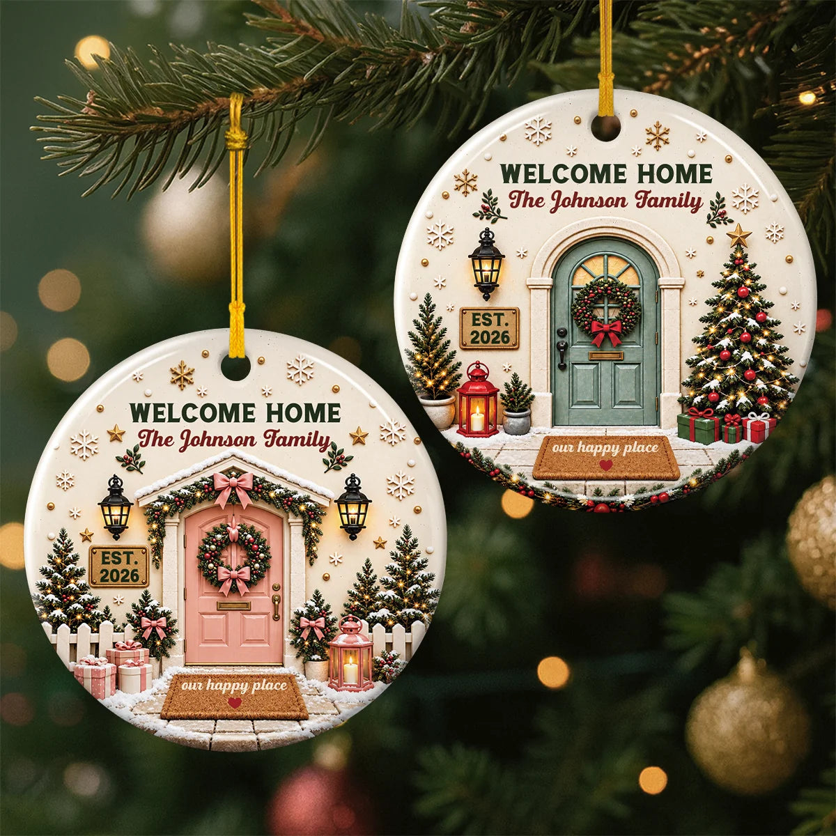 "Welcome Home" Personalized Christmas Ceramic Ornament - Custom New Home Keepsake for Family