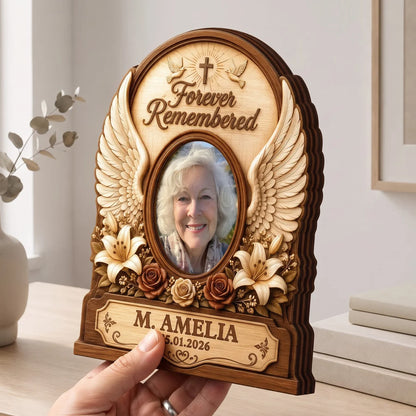 Forever Remembered Angel Wings - Personalized Memorial Wooden Block for Family Keepsake