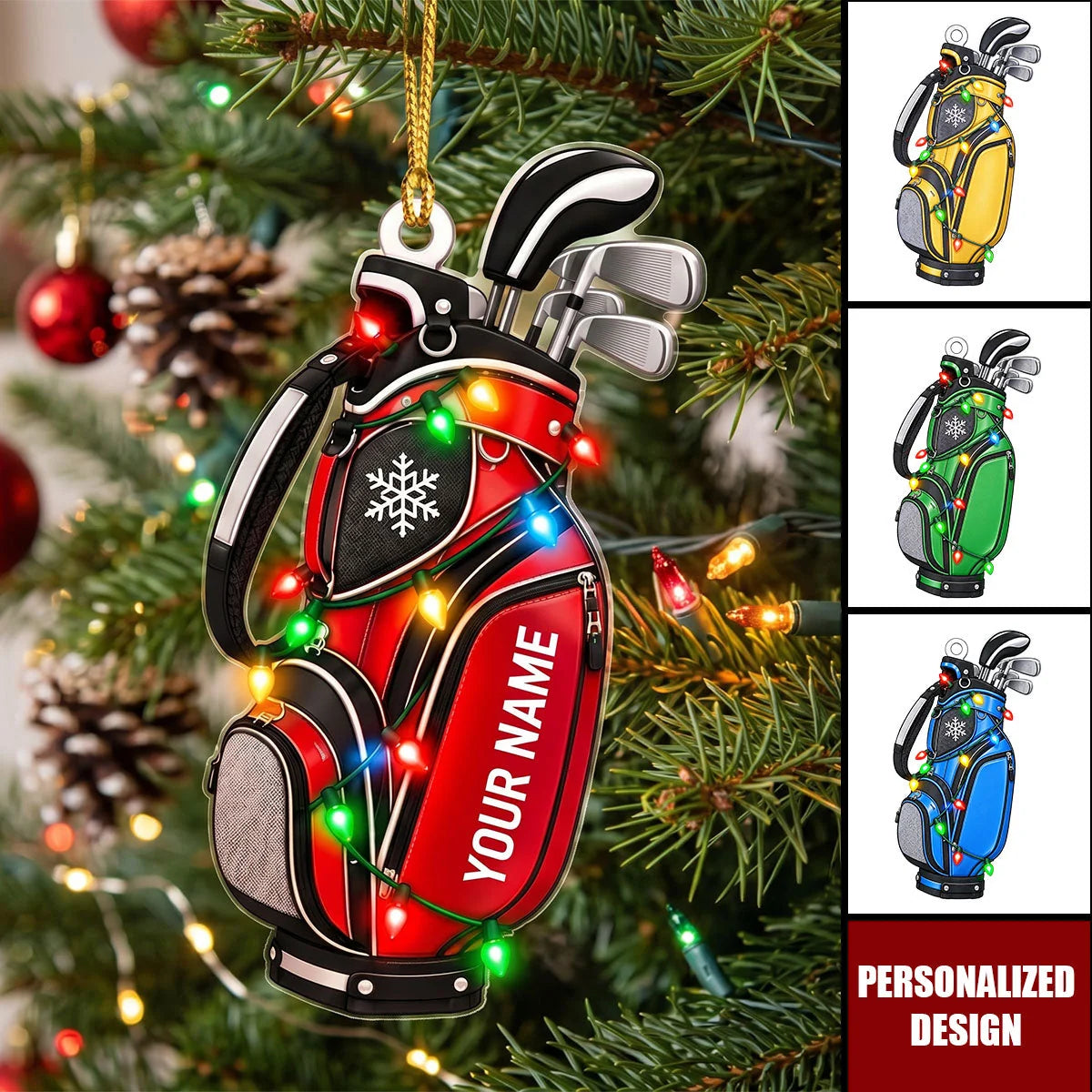 Custom Name Golf Bag Acrylic Ornament - Personalized Holiday Gift for Golfers