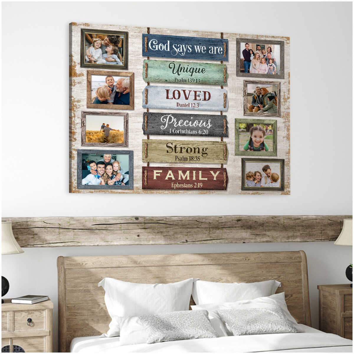"God Says We Are Unique" Personalized Christian Family Photo Canvas / Poster - Custom Wall Art Keepsake Gift