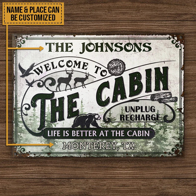 Life Is Better at the Cabin Personalized Metal Sign - Custom Welcome Decor for Cabin & Lake House