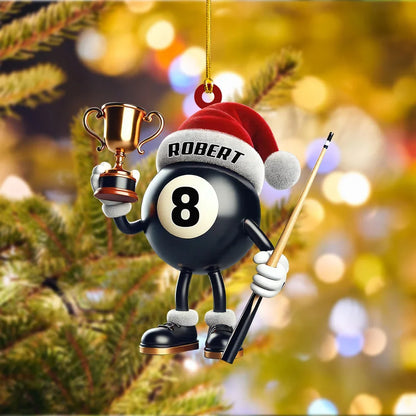 Personalized Billiard Trophy Christmas Ornament - Custom Name Pool Player Keepsake Gift